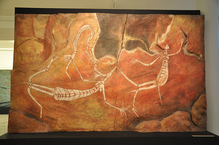 Australian Aboriginal art depicting Namaroto spirits and the Rainbow Serpent Burlung (Borlung) © HTO/ Wikimedia Commones